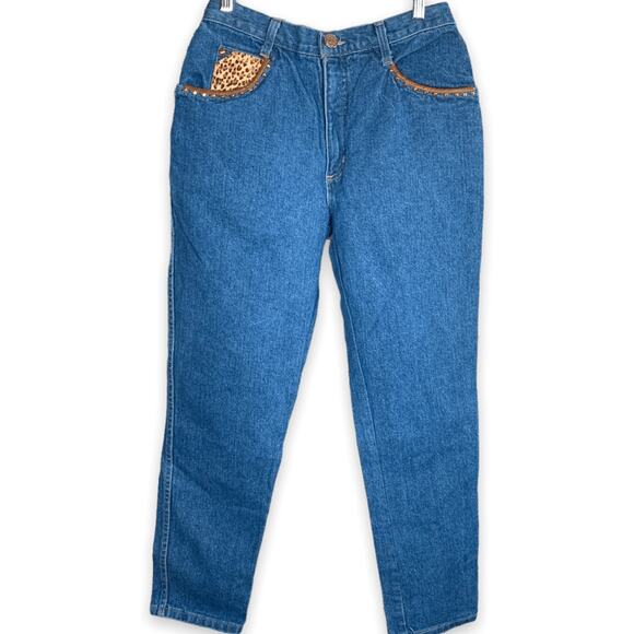 Vintage Cache Studded Leopard Pocket High Waisted Jeans 28 Inch Waist Statement - Picture 5 of 12